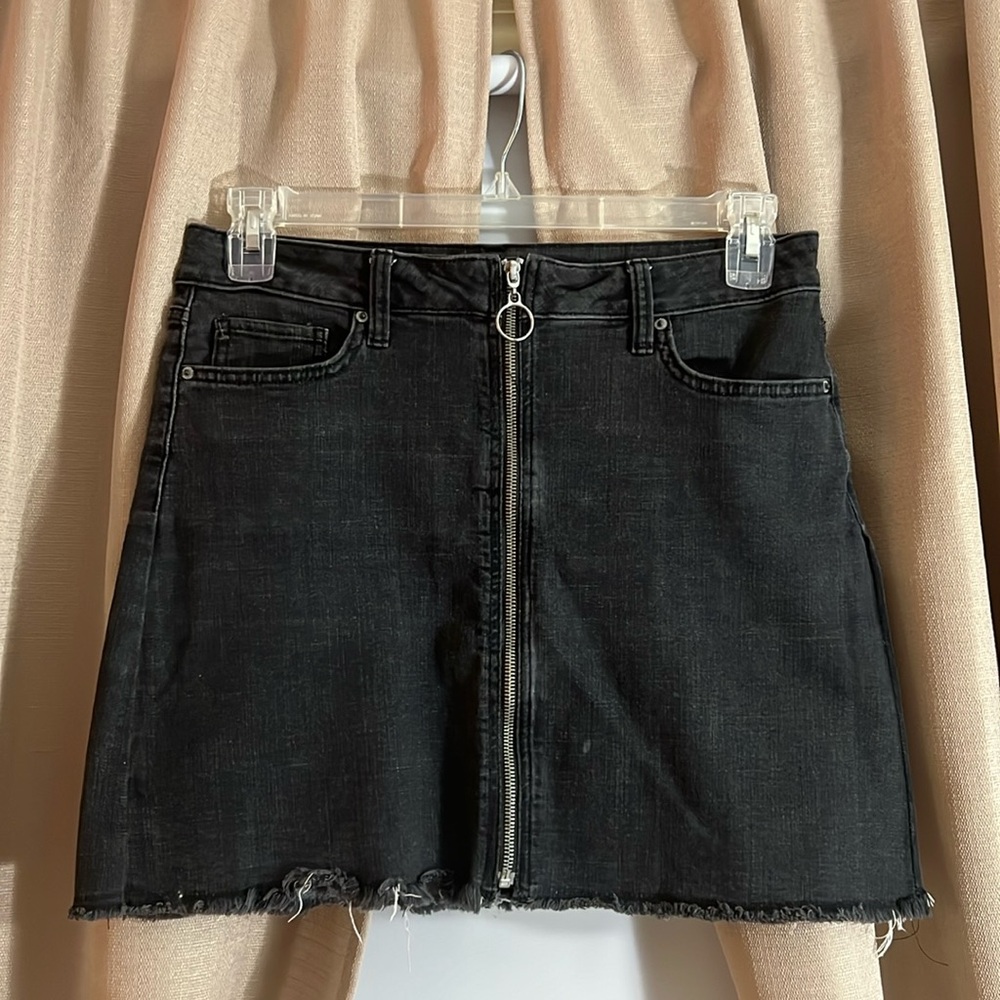 Black Arizona Denim Skirt with Silver Center Zip